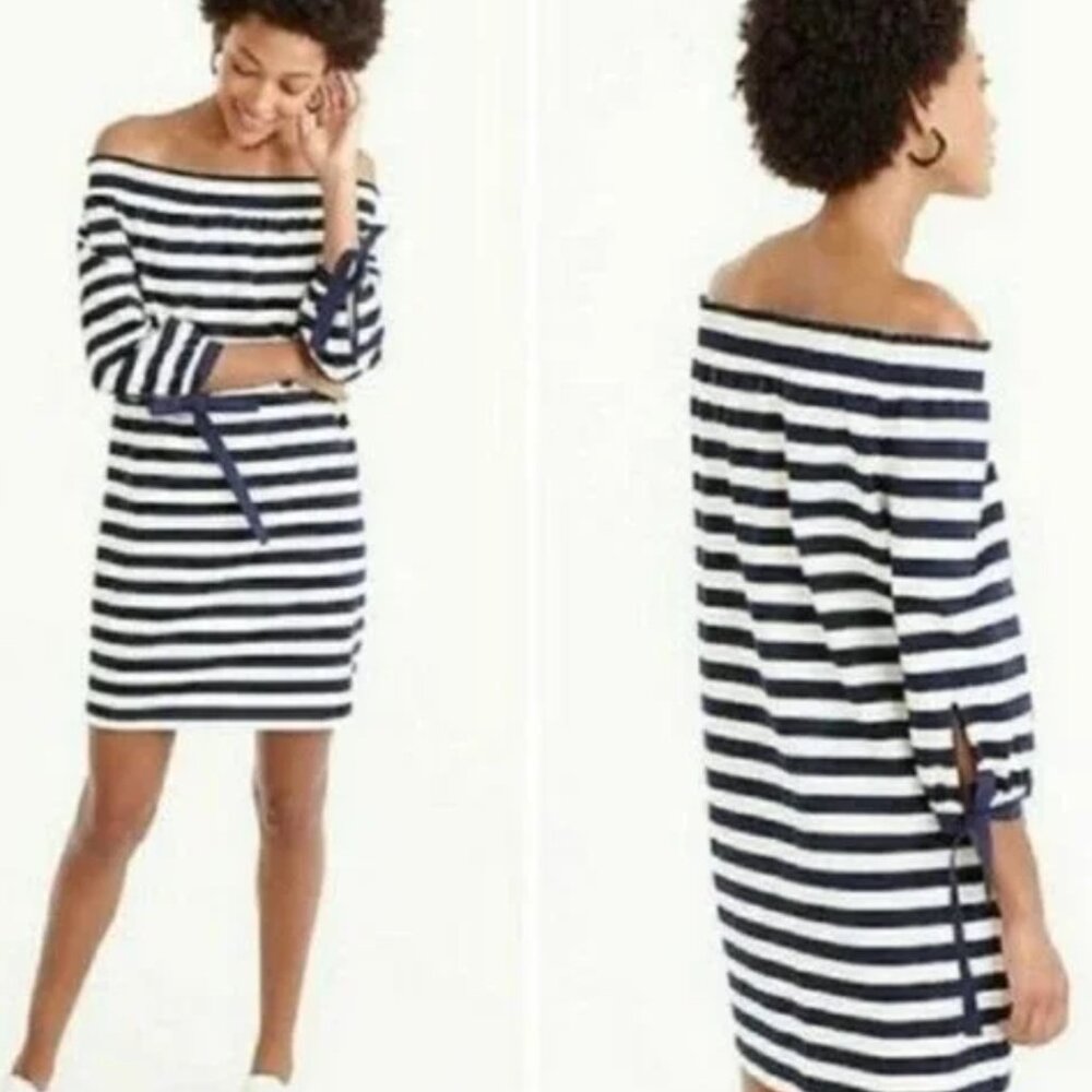 J. Crew Striped Off the Shoulder Dress Size L